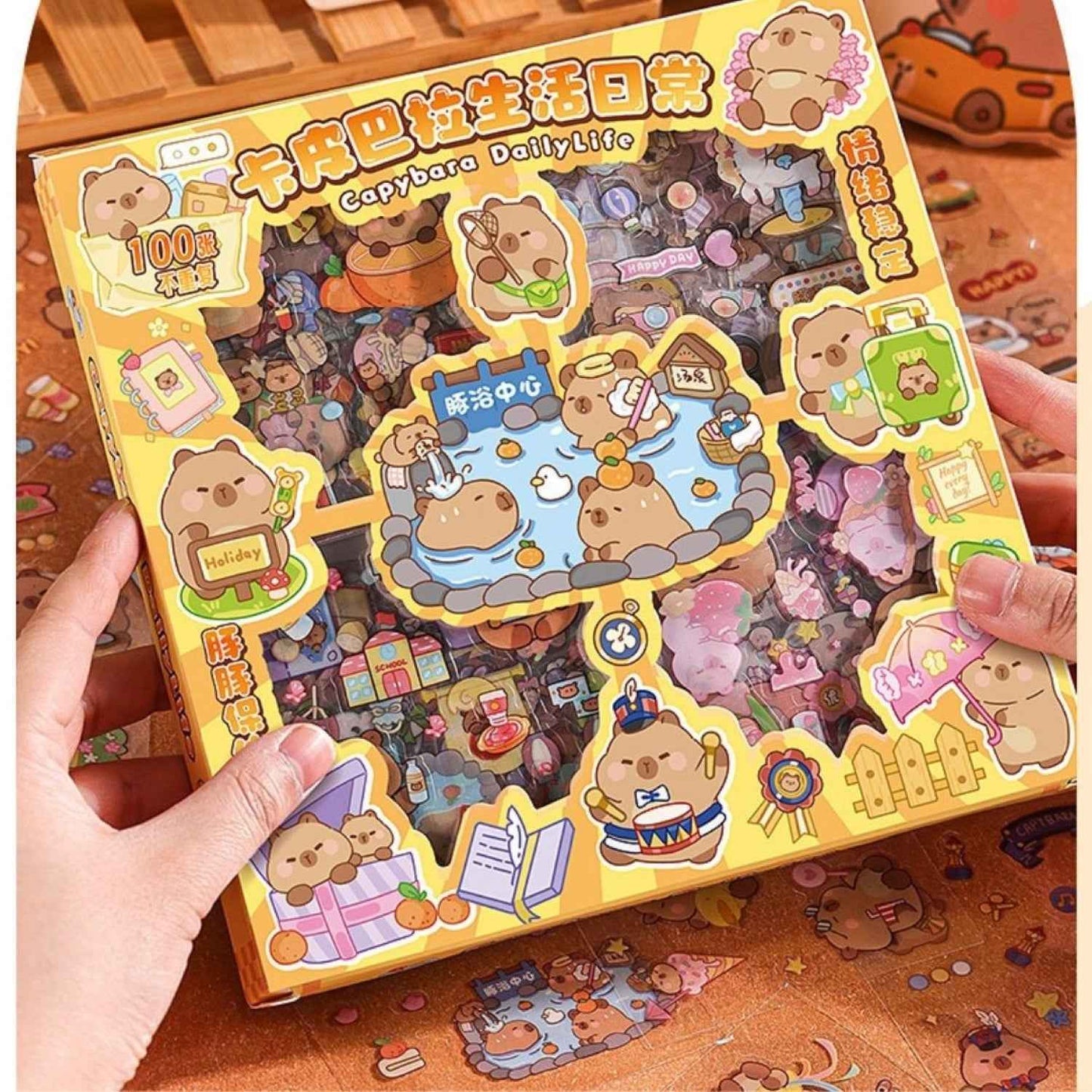 100 pcs Capybara Theme PET Stickers, Kawaii Sticker – 100 Pet Sticker Sheets, Japanese Style Craft Stickers, Self-Adhesive Sticker’s Set - Needsly