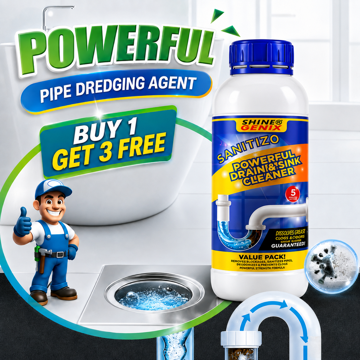 Powerful Drain Pipe Cleaner (Buy 1 Get 3 Free)