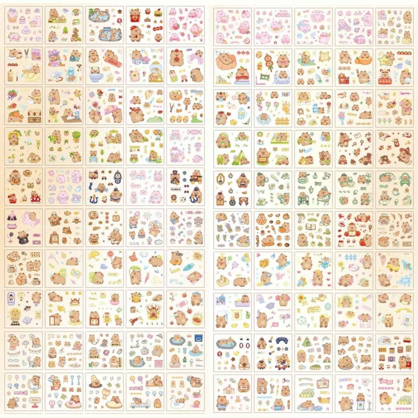 100 pcs Capybara Theme PET Stickers, Kawaii Sticker – 100 Pet Sticker Sheets, Japanese Style Craft Stickers, Self-Adhesive Sticker’s Set - Needsly