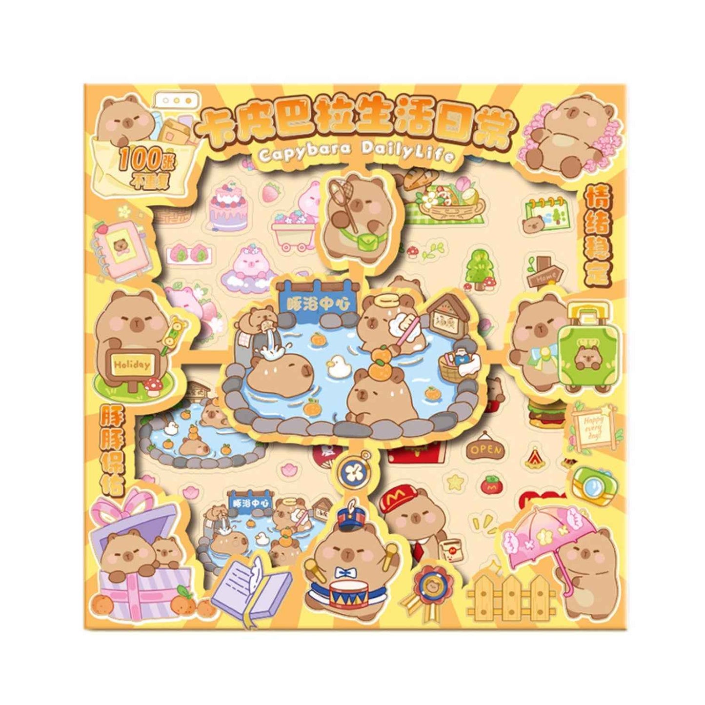 100 pcs Capybara Theme PET Stickers, Kawaii Sticker – 100 Pet Sticker Sheets, Japanese Style Craft Stickers, Self-Adhesive Sticker’s Set - Needsly