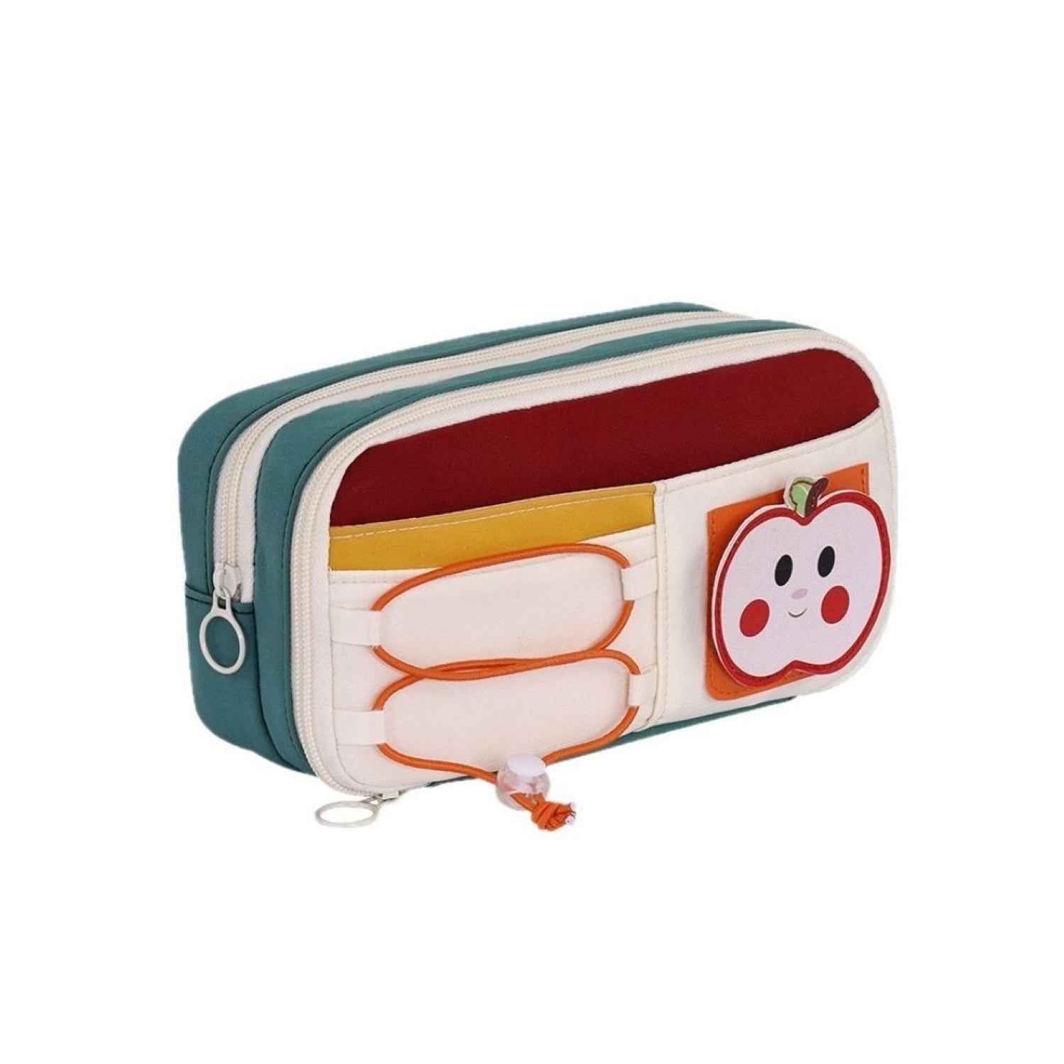 Apple Red Pencil Pouch for Girls, Large Capacity Multi-Compartment Zipper Pencil Case with Front Pocket & Elastic Organizer, Cute Aesthetic Stationery Bag (Apple - Red) - Needsly
