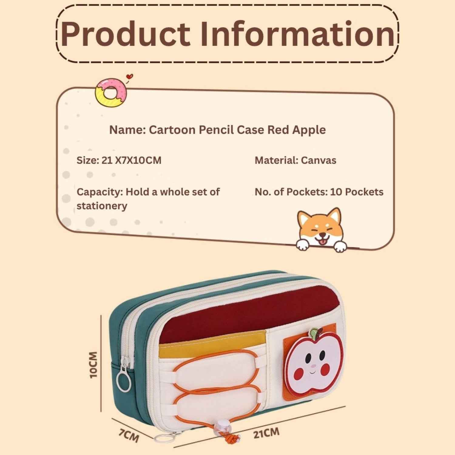 Apple Red Pencil Pouch for Girls, Large Capacity Multi-Compartment Zipper Pencil Case with Front Pocket & Elastic Organizer, Cute Aesthetic Stationery Bag (Apple - Red) - Needsly