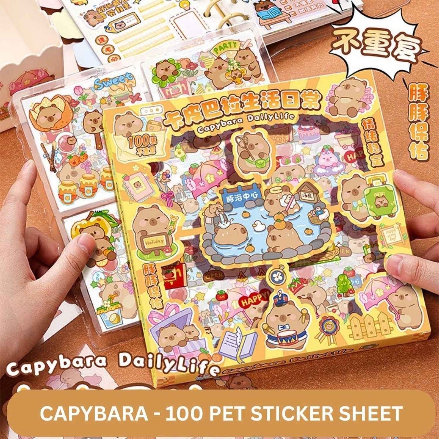 100 pcs Capybara Theme PET Stickers, Kawaii Sticker – 100 Pet Sticker Sheets, Japanese Style Craft Stickers, Self-Adhesive Sticker’s Set - Needsly