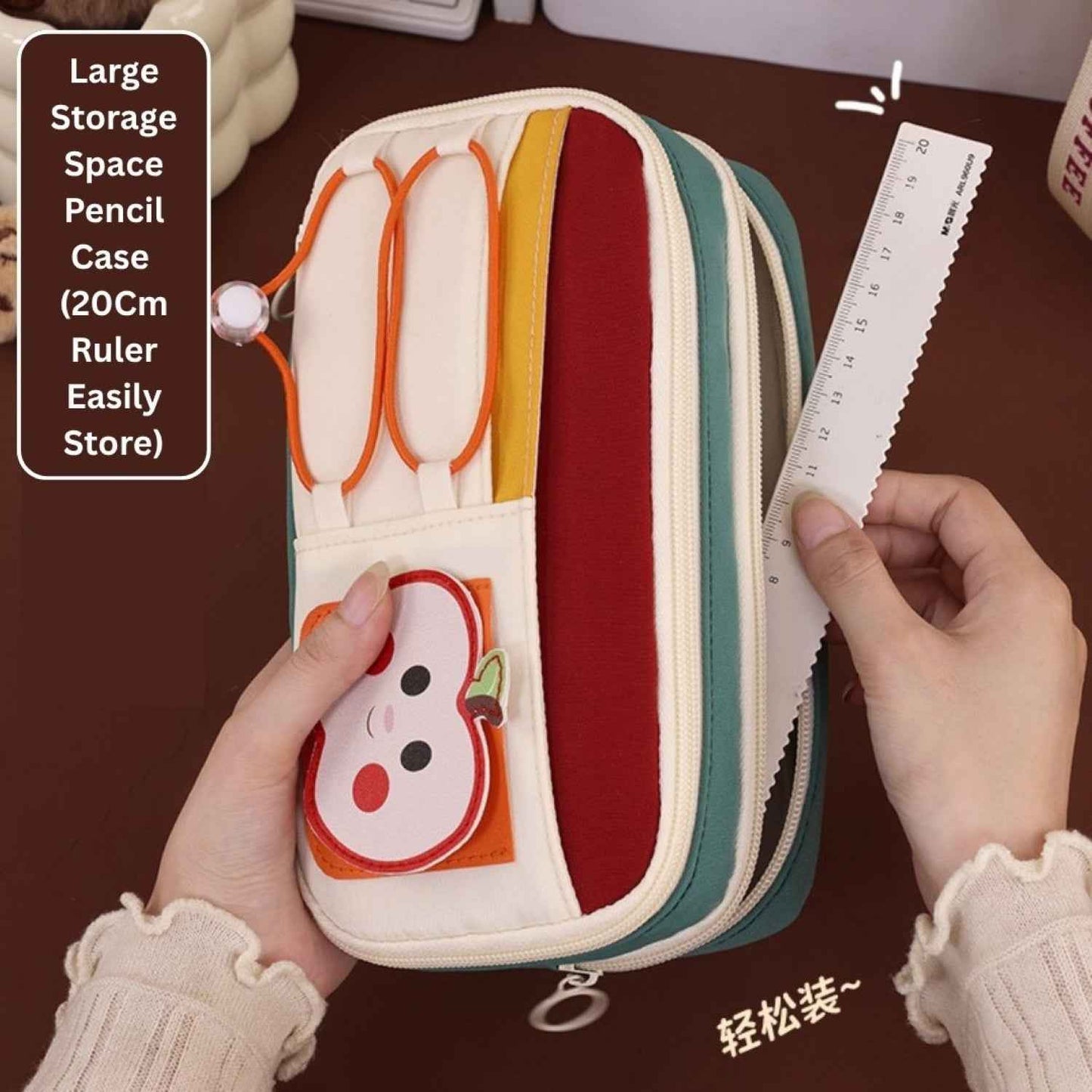 Apple Red Pencil Pouch for Girls, Large Capacity Multi-Compartment Zipper Pencil Case with Front Pocket & Elastic Organizer, Cute Aesthetic Stationery Bag (Apple - Red) - Needsly