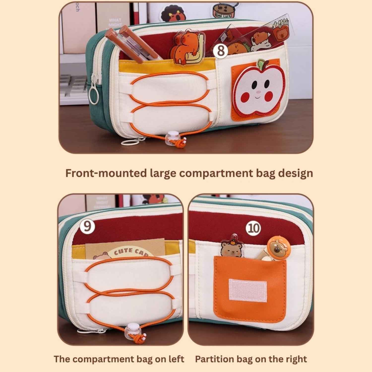 Apple Red Pencil Pouch for Girls, Large Capacity Multi-Compartment Zipper Pencil Case with Front Pocket & Elastic Organizer, Cute Aesthetic Stationery Bag (Apple - Red) - Needsly