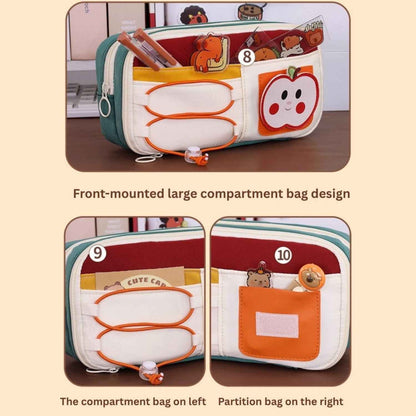 Apple Red Pencil Pouch for Girls, Large Capacity Multi-Compartment Zipper Pencil Case with Front Pocket & Elastic Organizer, Cute Aesthetic Stationery Bag (Apple - Red) - Needsly