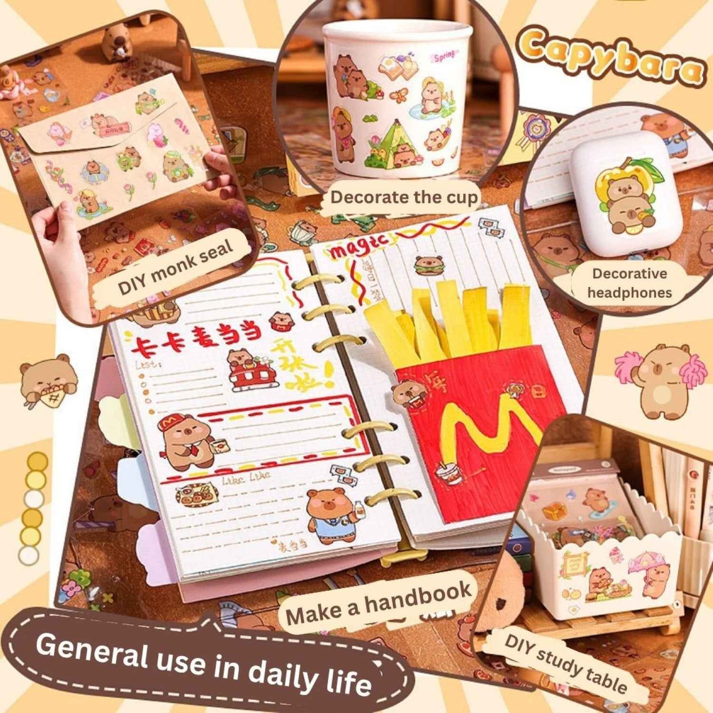 100 pcs Capybara Theme PET Stickers, Kawaii Sticker – 100 Pet Sticker Sheets, Japanese Style Craft Stickers, Self-Adhesive Sticker’s Set - Needsly
