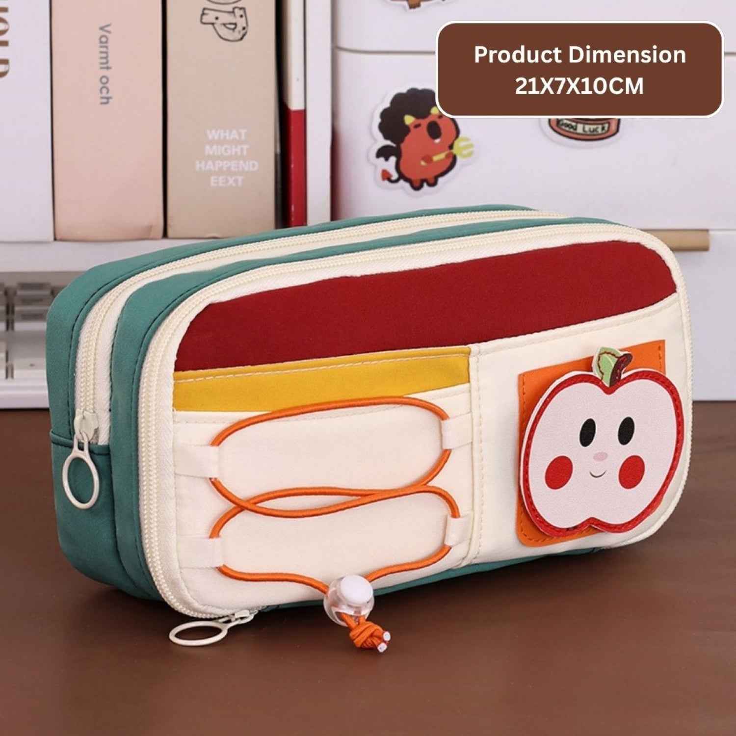 Apple Red Pencil Pouch for Girls, Large Capacity Multi-Compartment Zipper Pencil Case with Front Pocket & Elastic Organizer, Cute Aesthetic Stationery Bag (Apple - Red) - Needsly