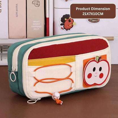 Apple Red Pencil Pouch for Girls, Large Capacity Multi-Compartment Zipper Pencil Case with Front Pocket & Elastic Organizer, Cute Aesthetic Stationery Bag (Apple - Red) - Needsly