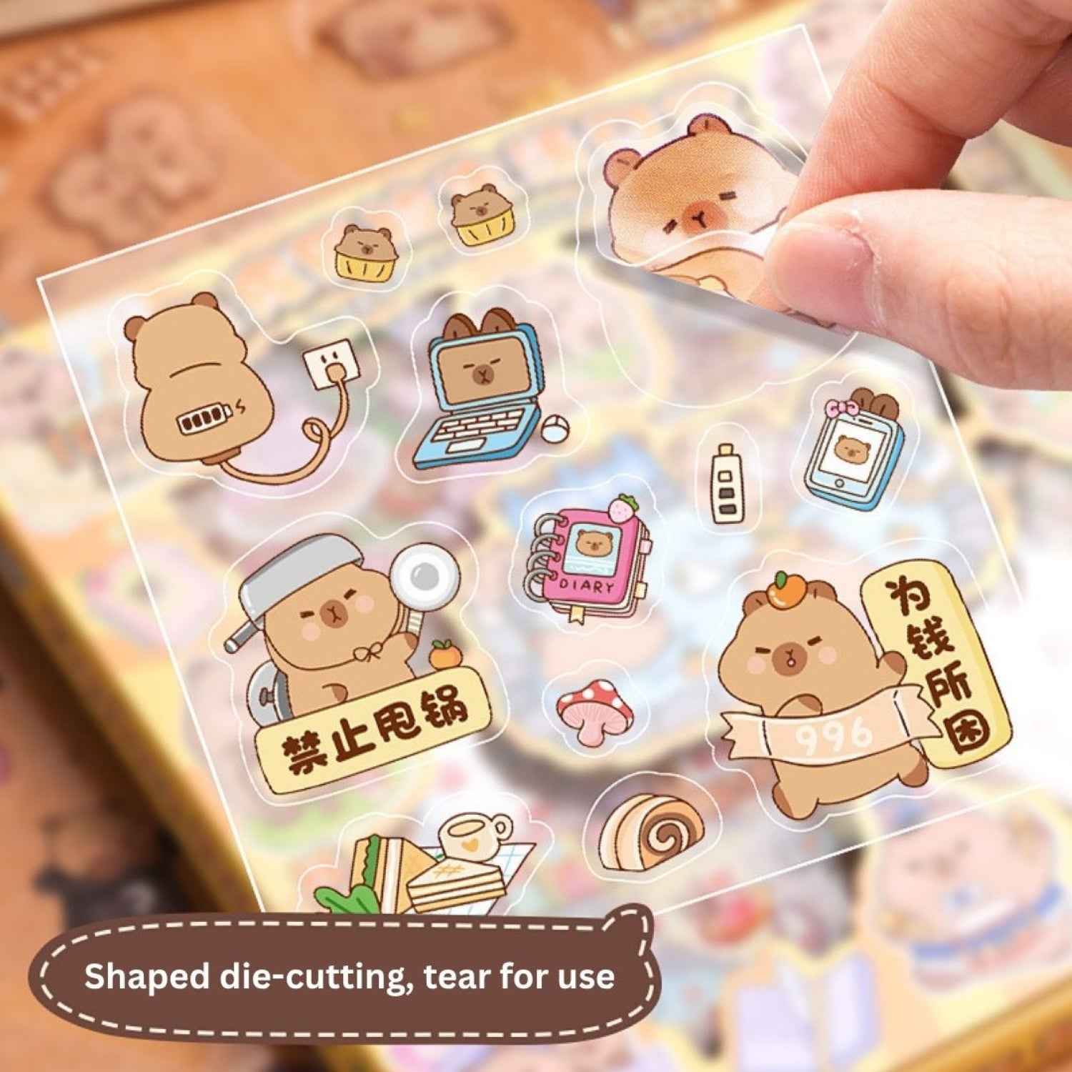 100 pcs Capybara Theme PET Stickers, Kawaii Sticker – 100 Pet Sticker Sheets, Japanese Style Craft Stickers, Self-Adhesive Sticker’s Set - Needsly