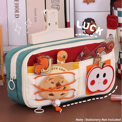 Apple Red Pencil Pouch for Girls, Large Capacity Multi-Compartment Zipper Pencil Case with Front Pocket & Elastic Organizer, Cute Aesthetic Stationery Bag (Apple - Red) - Needsly