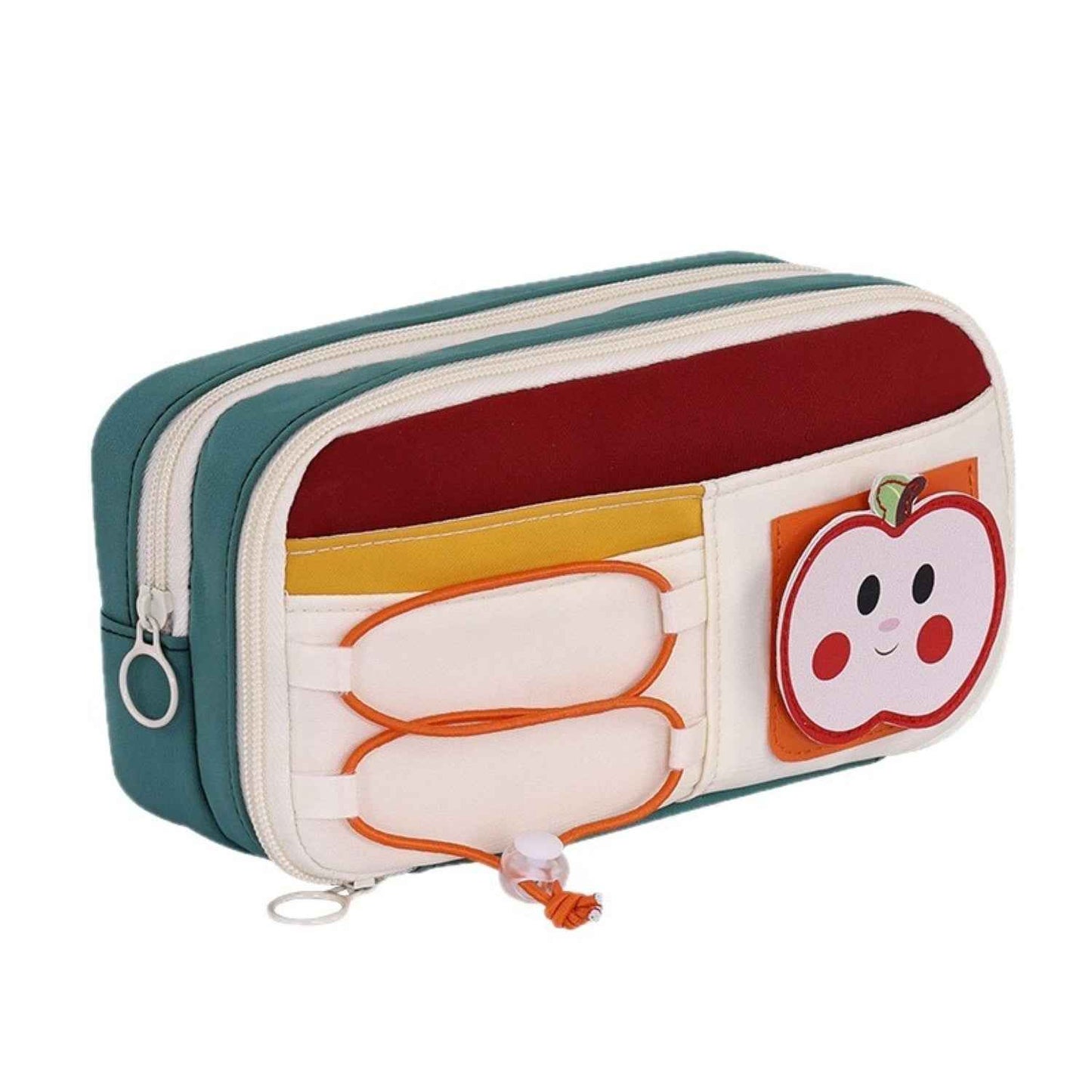 Apple Red Pencil Pouch for Girls, Large Capacity Multi-Compartment Zipper Pencil Case with Front Pocket & Elastic Organizer, Cute Aesthetic Stationery Bag (Apple - Red) - Needsly