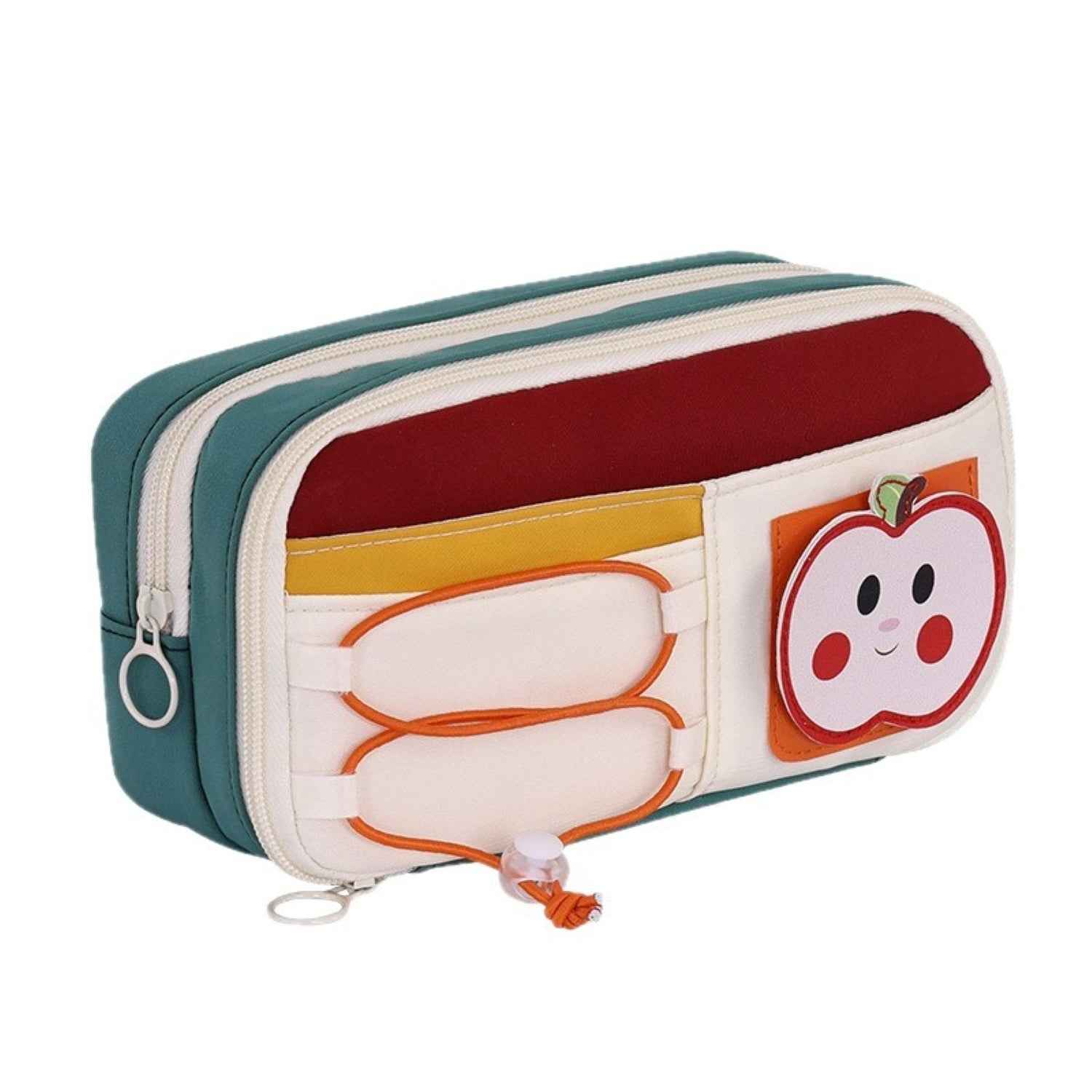 Apple Red Pencil Pouch for Girls, Large Capacity Multi-Compartment Zipper Pencil Case with Front Pocket & Elastic Organizer, Cute Aesthetic Stationery Bag (Apple - Red) - Needsly