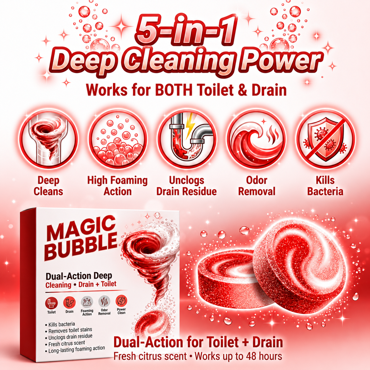 Magic Red Bubble Cleans while removing blockages