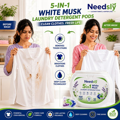 Laundry Detergent Pods 80 Pcs | 5-in-1 Deep Clean, Brightening & White Musk Fragrance