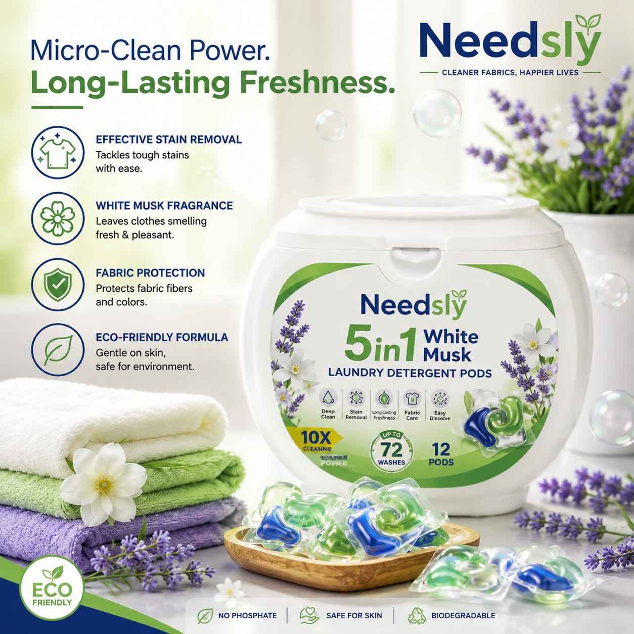 Laundry Detergent Pods 80 Pcs | 5-in-1 Deep Clean, Brightening & White Musk Fragrance