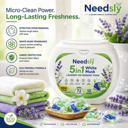 Laundry Detergent Pods 80 Pcs | 5-in-1 Deep Clean, Brightening & White Musk Fragrance