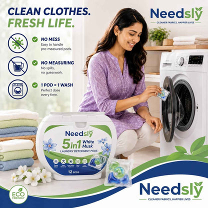 Laundry Detergent Pods 80 Pcs | 5-in-1 Deep Clean, Brightening & White Musk Fragrance